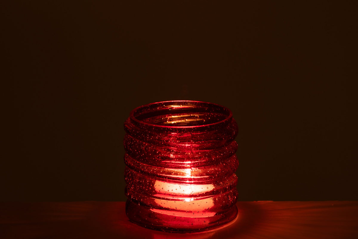 Kaarshouder Geribbeld Glas Rood Small