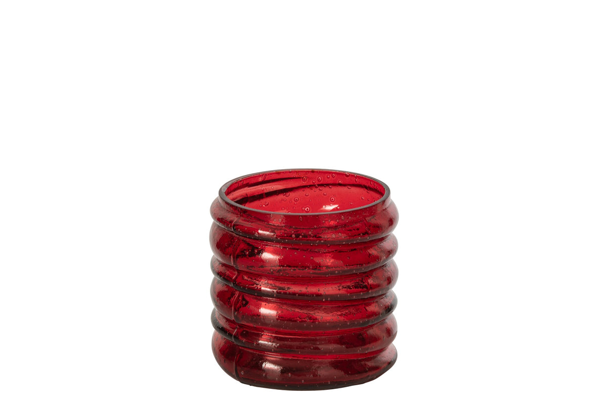Kaarshouder Geribbeld Glas Rood Small