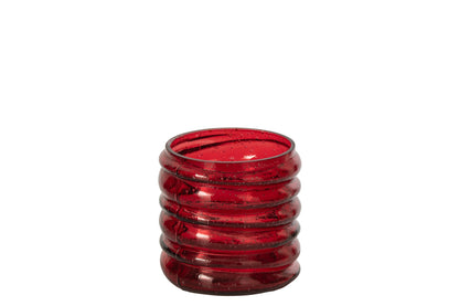 Kaarshouder Geribbeld Glas Rood Small