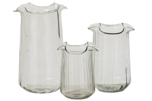 Vase Wavy Cylinder Glass Transparent Large