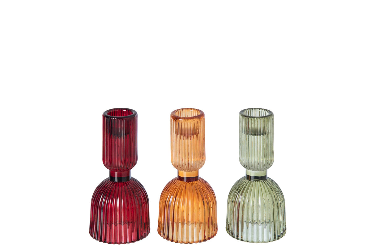Kaarshouder Glas Oranje/Donkerrood Assortiment Van 3
