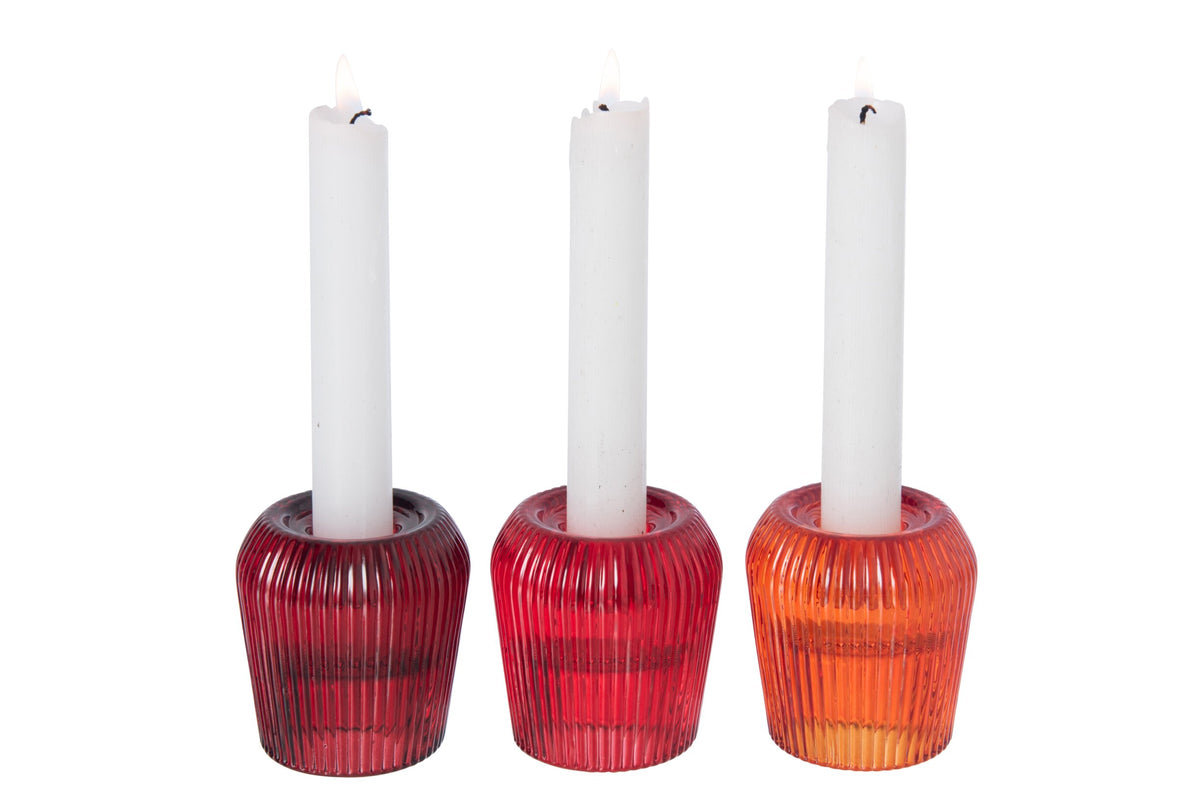 Kaarshouder Glas Oranje/Rood Assortiment Van 3