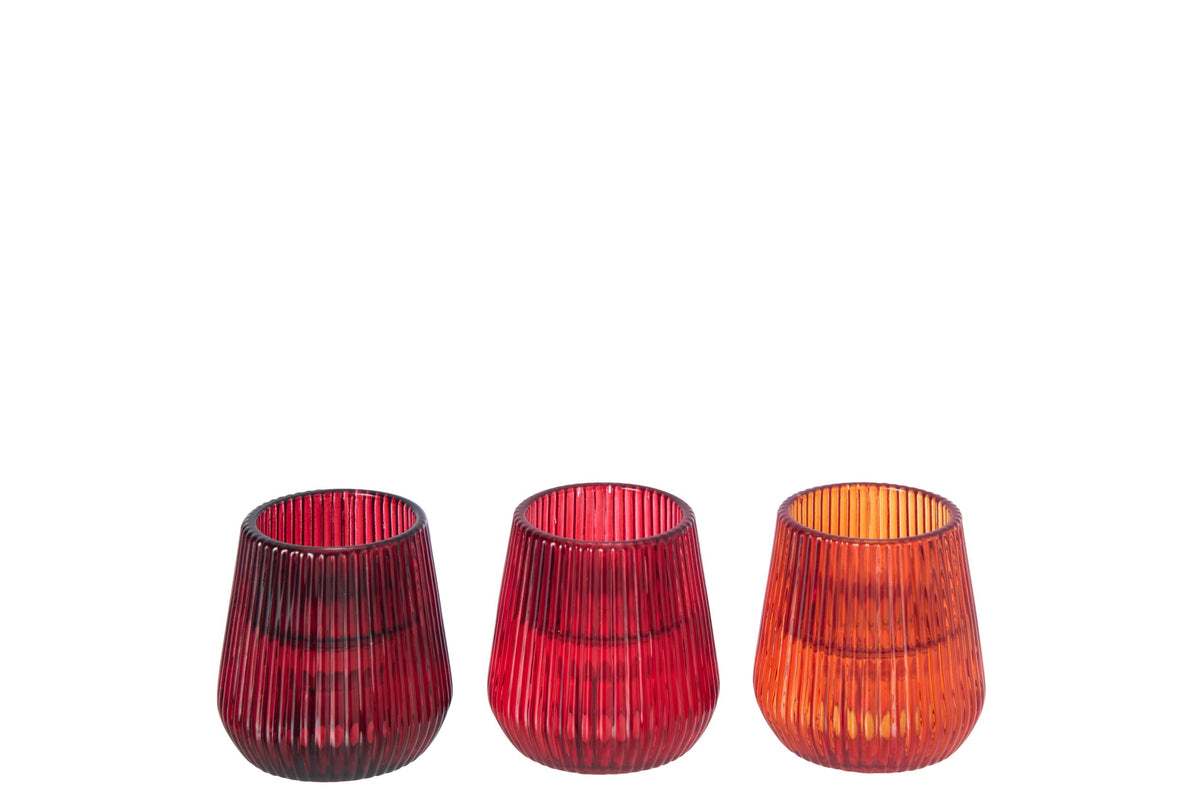 Kaarshouder Glas Oranje/Rood Assortiment Van 3