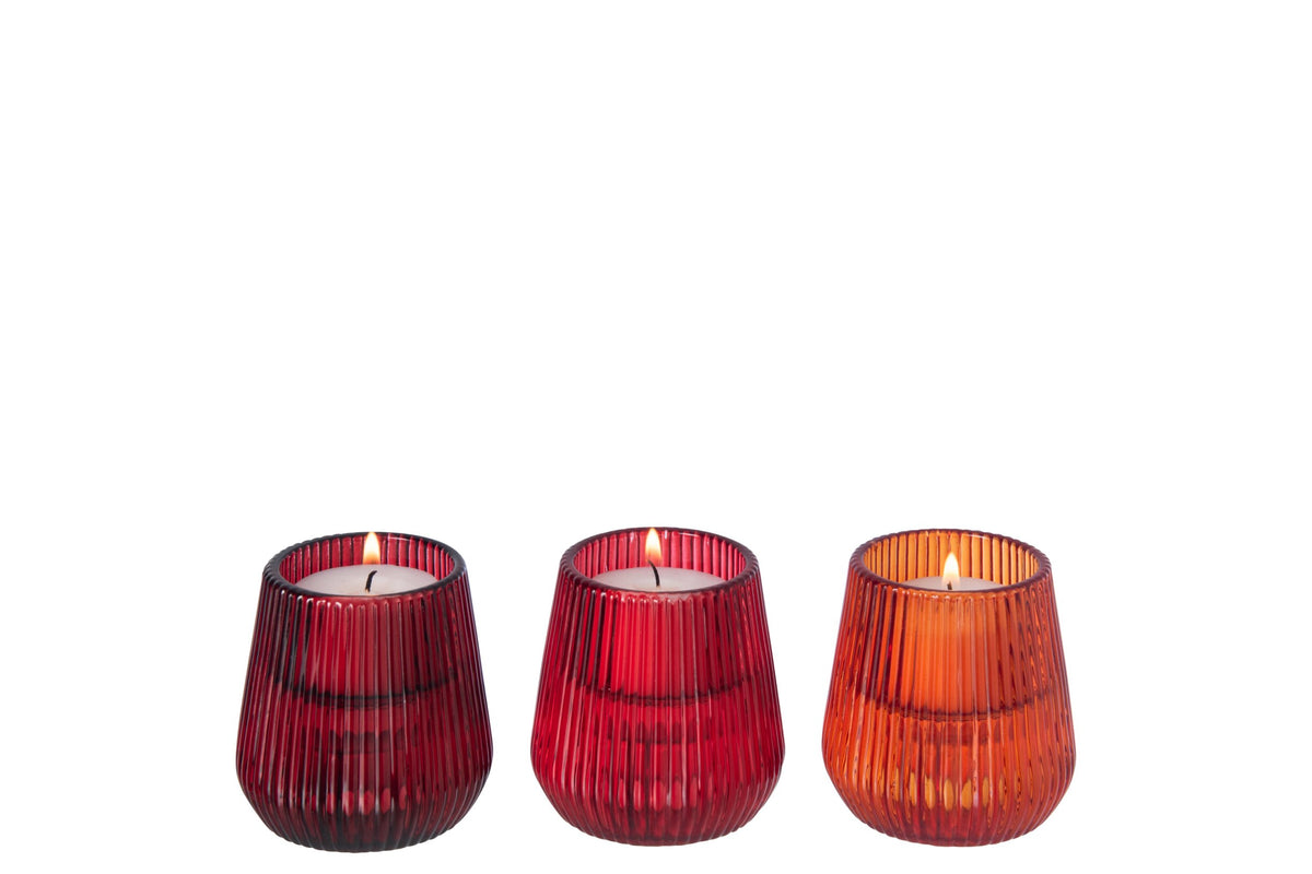 Kaarshouder Glas Oranje/Rood Assortiment Van 3