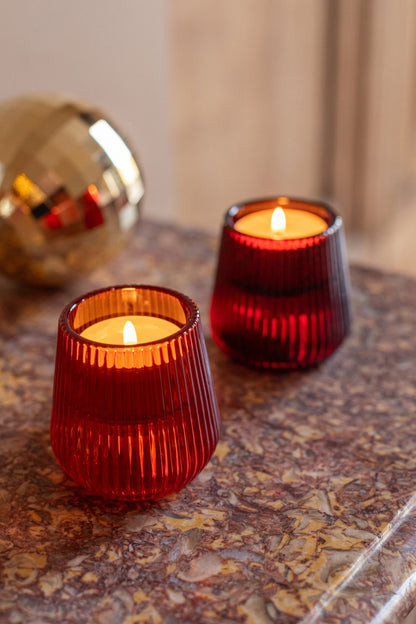 Kaarshouder Glas Oranje/Rood Assortiment Van 3