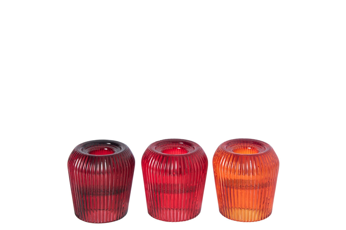 Kaarshouder Glas Oranje/Rood Assortiment Van 3