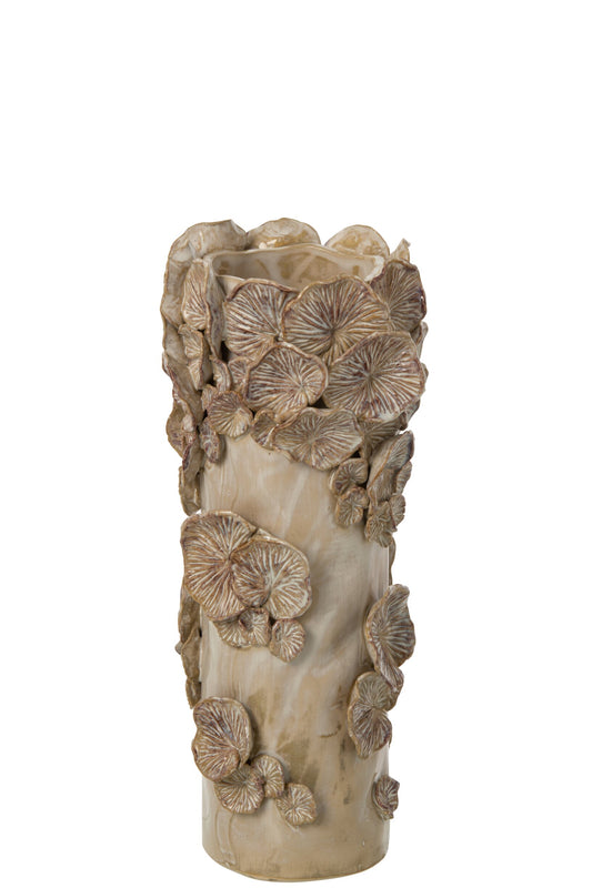 Vase Mushrooms Cylinder Stoneware Ecru/Beige Small
