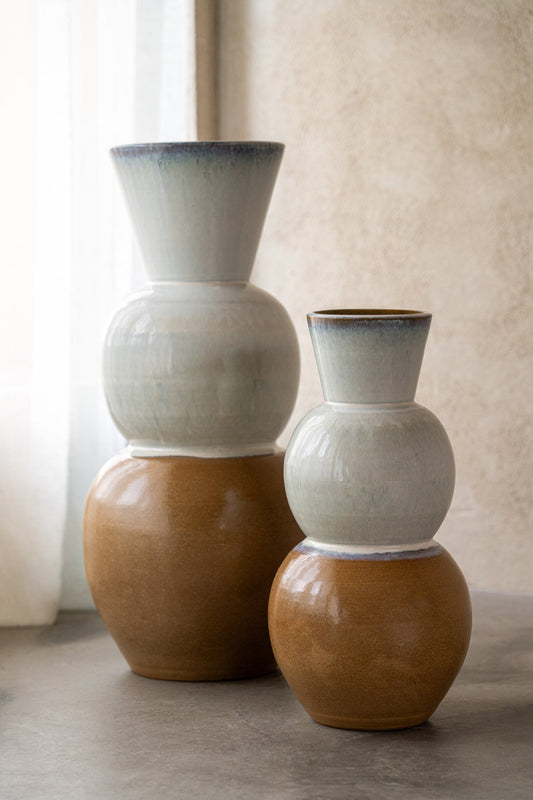 Vase Ceramic Caramel/Light Blue Small