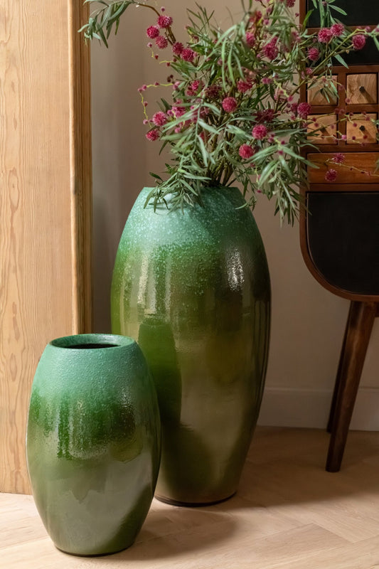 Floor Vase Ceramic Dark Green/Turquoise Medium