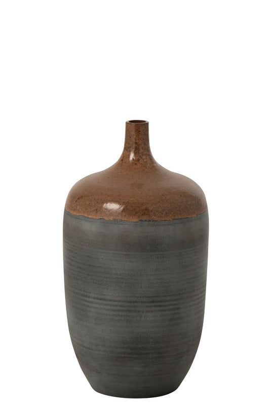 Floor Vase Bottle Ceramic Caramel/Grey Blue Small