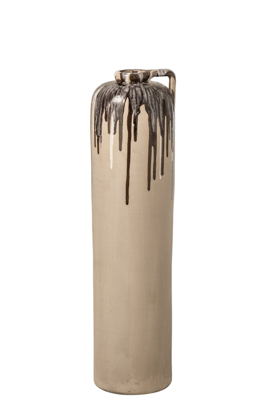 Floor Vase Ceramic Beige/Brown Medium