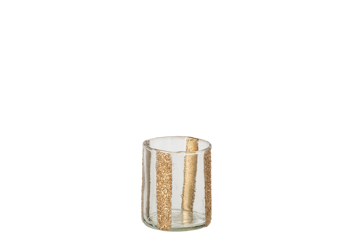 Kaarshouder Lea Cilinder Gestreept Glas Goud/Transparant Small