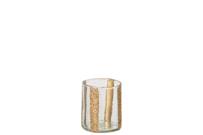 Kaarshouder Lea Cilinder Gestreept Glas Goud/Transparant Small