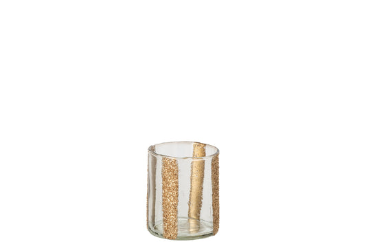 Kaarshouder Lea Cilinder Gestreept Glas Goud/Transparant Small