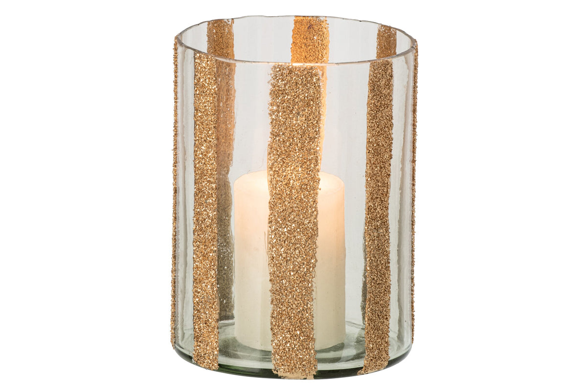Kaarshouder Lea Cilinder Gestreept Glas Goud/Transparant Large