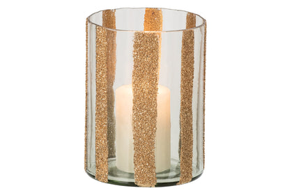 Kaarshouder Lea Cilinder Gestreept Glas Goud/Transparant Large