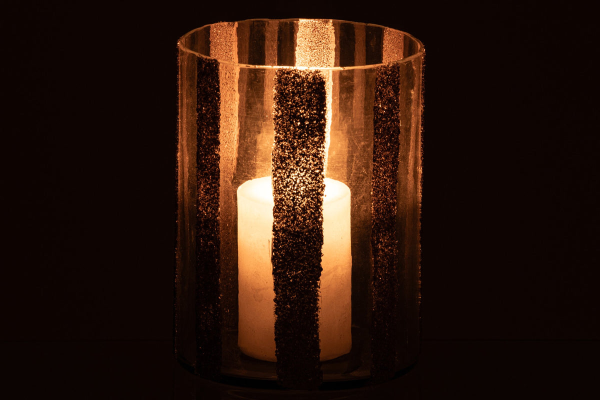 Kaarshouder Lea Cilinder Gestreept Glas Goud/Transparant Large
