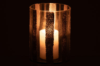 Kaarshouder Lea Cilinder Gestreept Glas Goud/Transparant Large