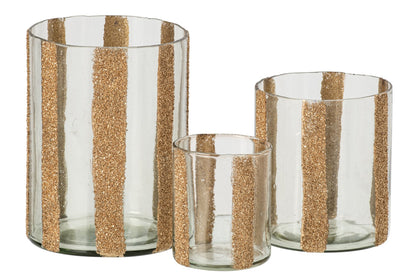 Kaarshouder Lea Cilinder Gestreept Glas Goud/Transparant Large