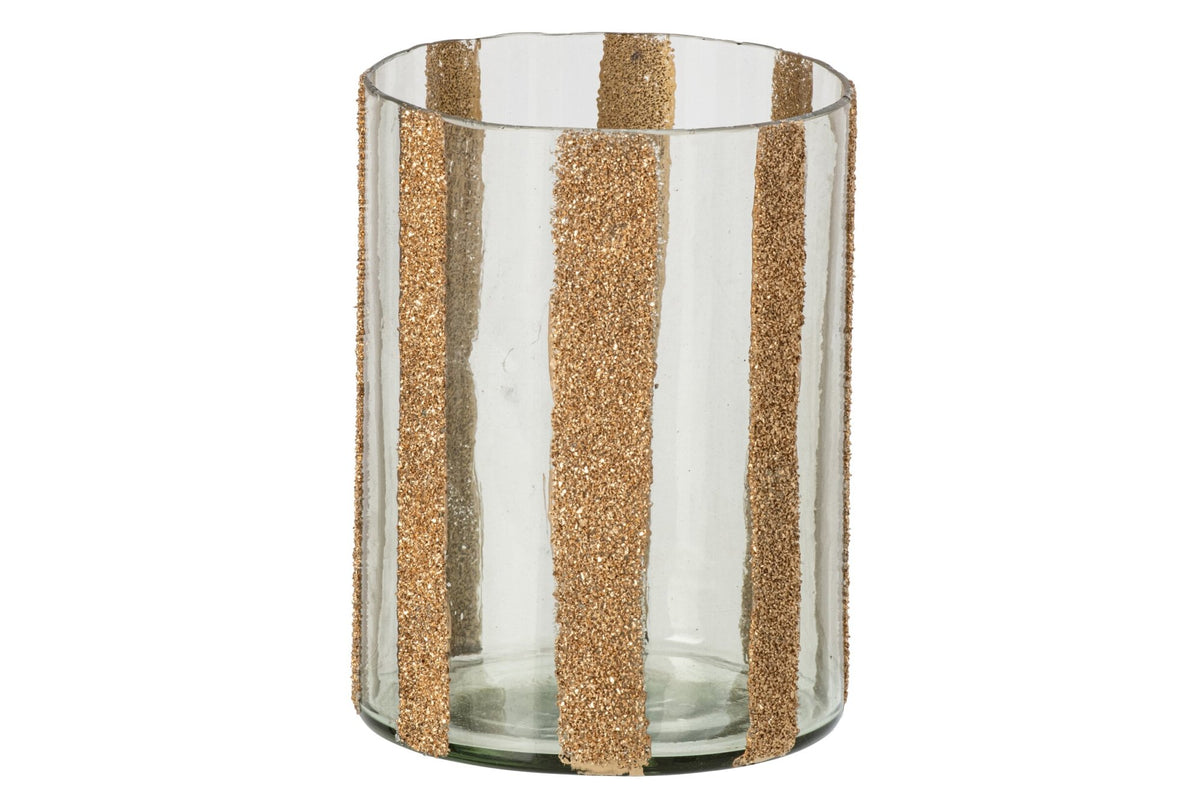 Kaarshouder Lea Cilinder Gestreept Glas Goud/Transparant Large