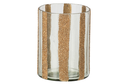 Kaarshouder Lea Cilinder Gestreept Glas Goud/Transparant Large