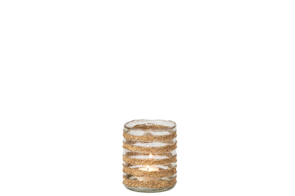 Kaarshouder Leo Cilinder Gestreept Glas Goud/Transparant Small