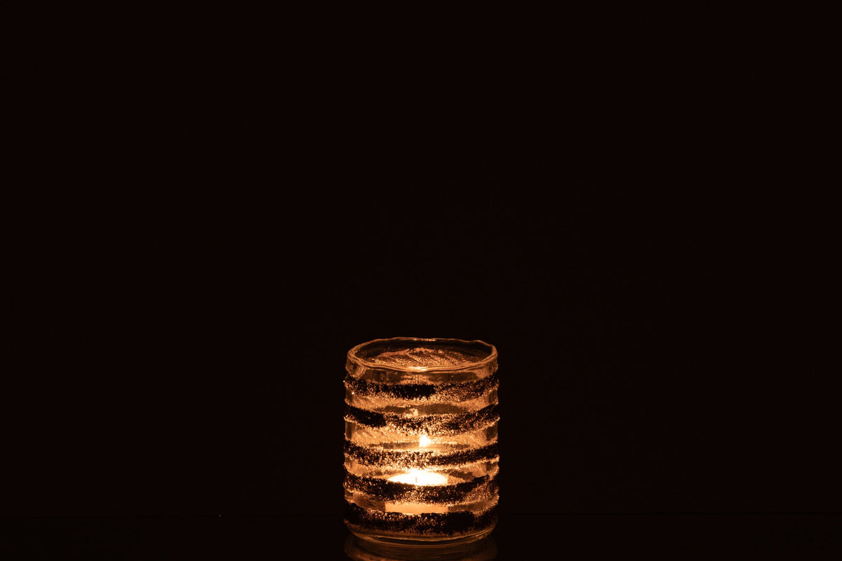 Kaarshouder Leo Cilinder Gestreept Glas Goud/Transparant Small