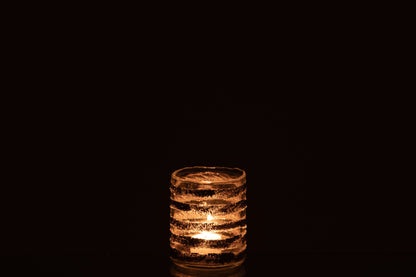 Kaarshouder Leo Cilinder Gestreept Glas Goud/Transparant Small