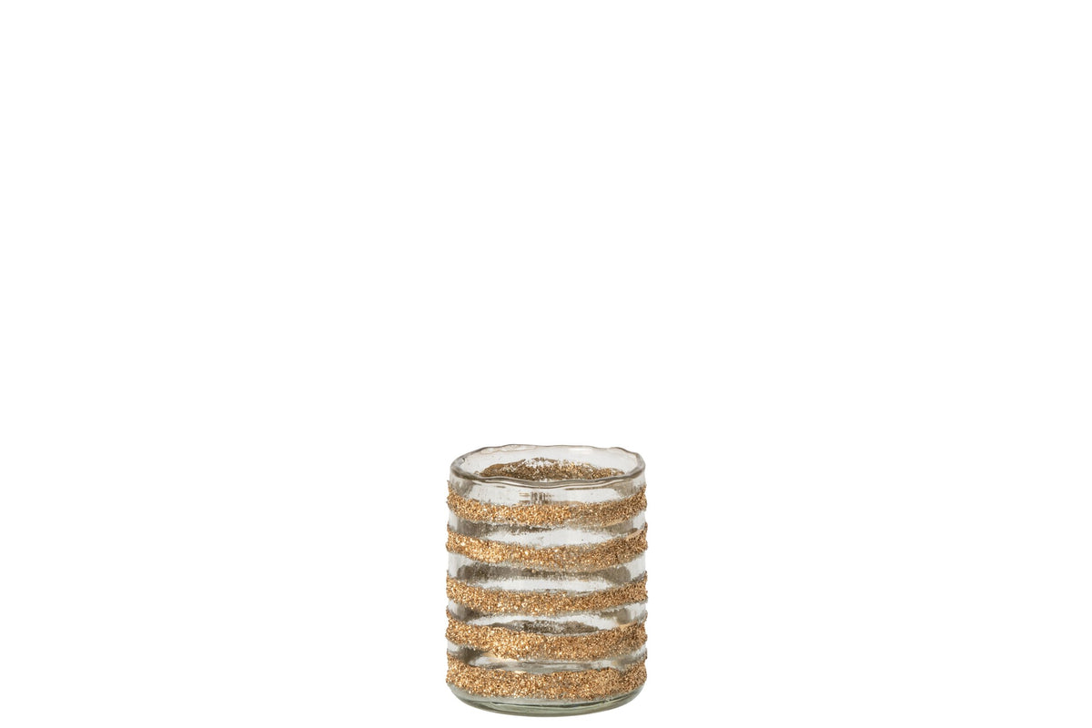 Kaarshouder Leo Cilinder Gestreept Glas Goud/Transparant Small