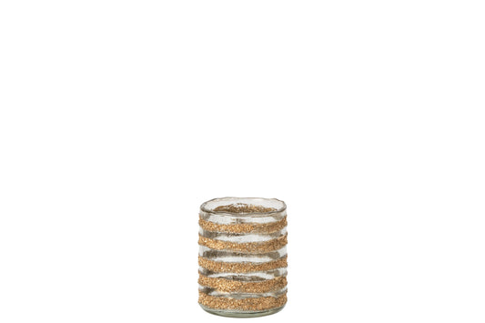 Kaarshouder Leo Cilinder Gestreept Glas Goud/Transparant Small