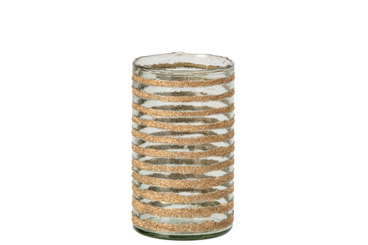 Kaarshouder Leo Cilinder Gestreept Glas Goud/Transparant Medium