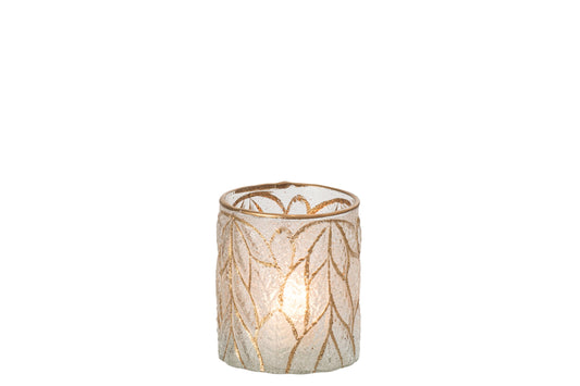 Kaarshouder Bladeren Glas Goud/Transparant Small