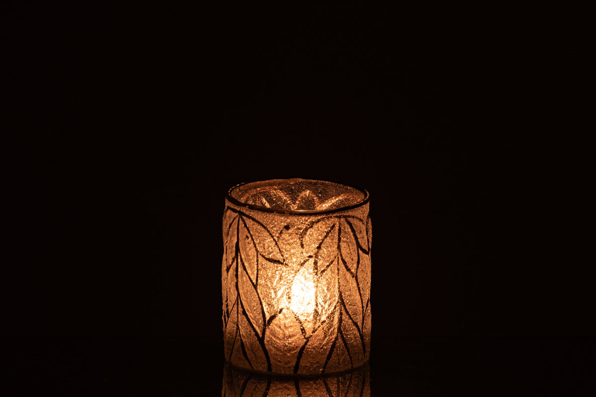 Kaarshouder Bladeren Glas Goud/Transparant Small