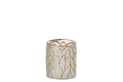 Kaarshouder Bladeren Glas Goud/Transparant Small