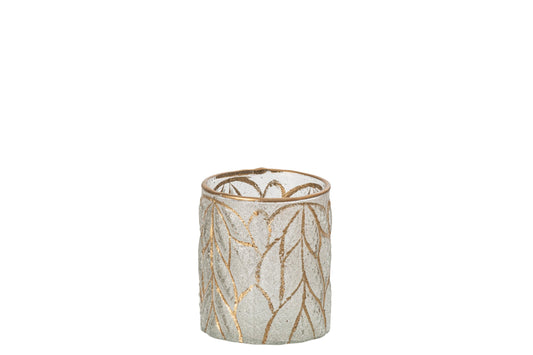 Kaarshouder Bladeren Glas Goud/Transparant Small