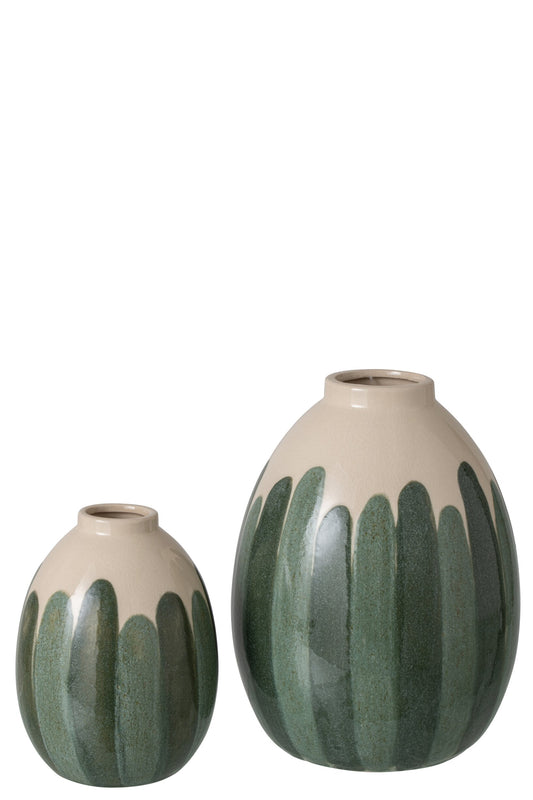 Vase Stoneware Dark Green/Ecru Large