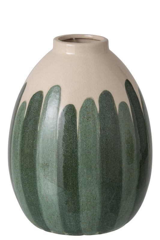 Vase Stoneware Dark Green/Ecru Large