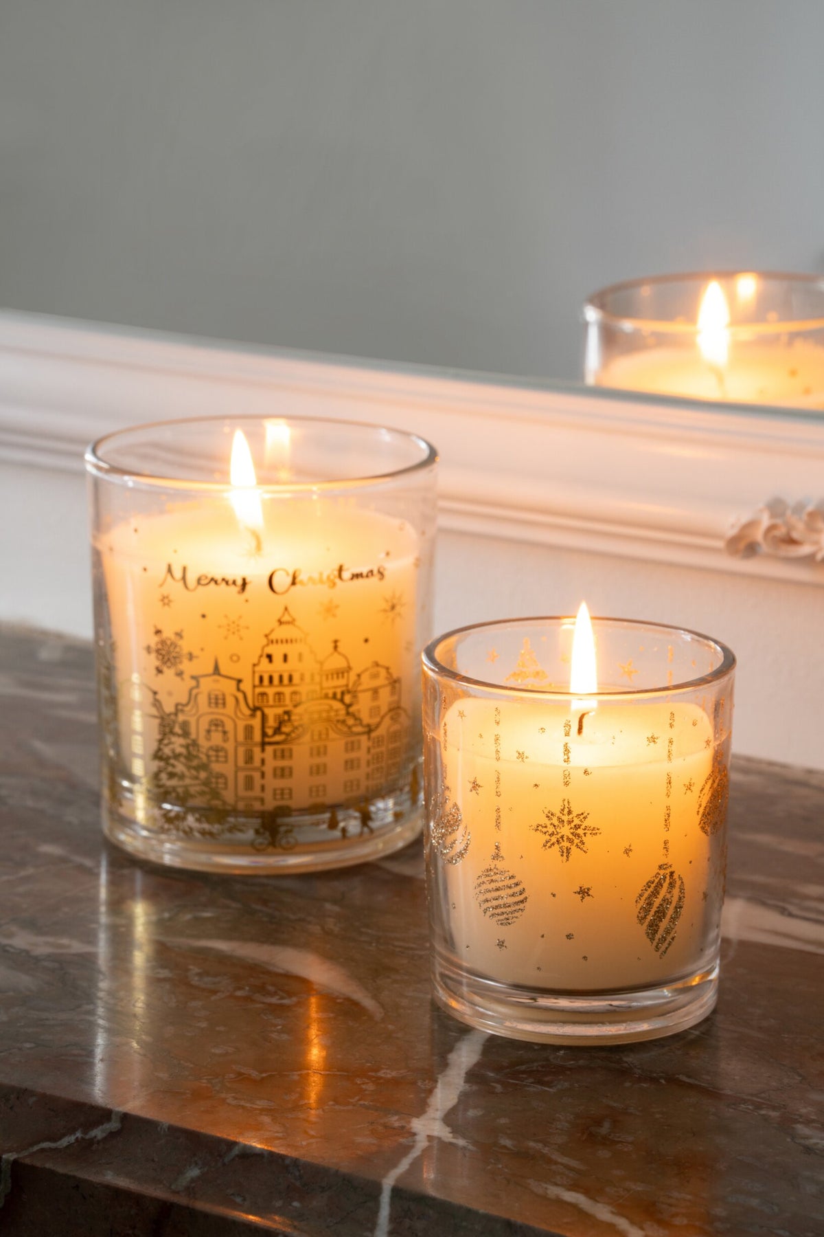 Kaars Merry Christmas Glas Transparant/Goud