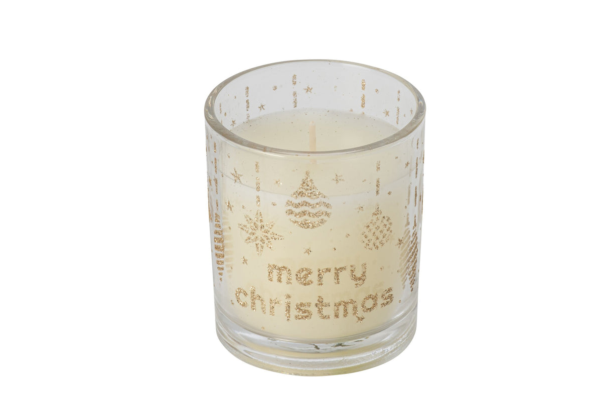 Kaars Merry Christmas Glas Transparant/Goud