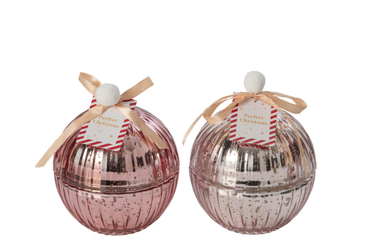 Kaars Kerstbal Glas Lichtroze/Oudroze Large Assortiment Van 2