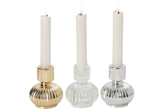 Doos Van 3 Kaarshouder Glas Goud/Zilver