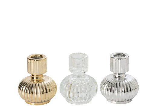 Doos Van 3 Kaarshouder Glas Goud/Zilver