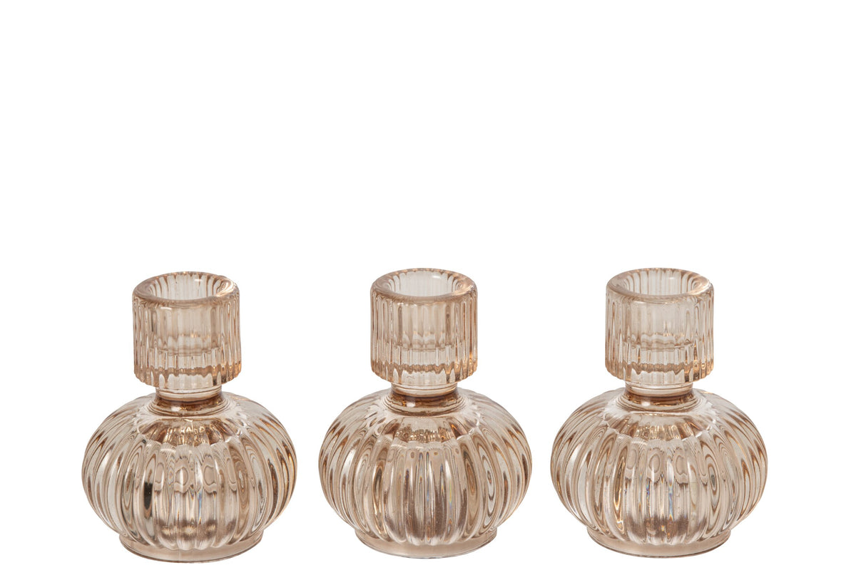 Doos Van 3 Kaarshouder Glas Beige