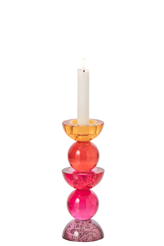 Kaarshouder Glas Oranje/Roze Small