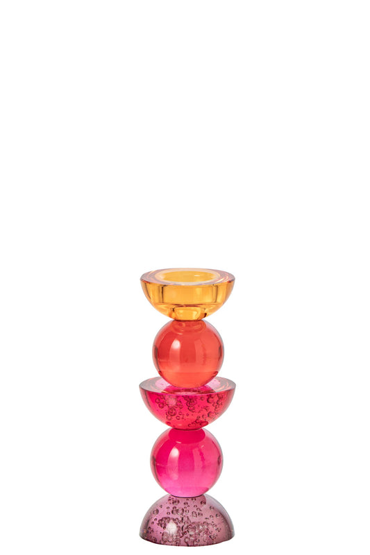 Kaarshouder Glas Oranje/Roze Small