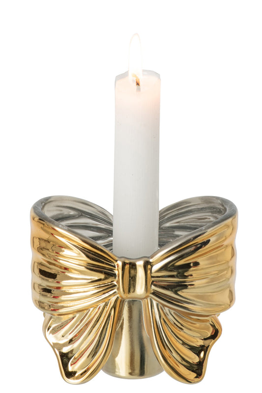Theelichthouder Vlinderstrik Glas Goud