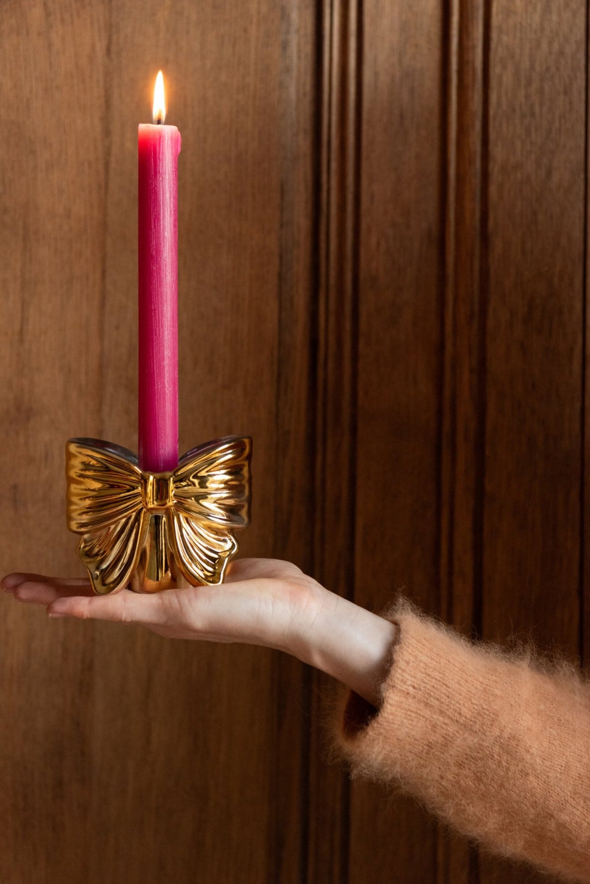 Theelichthouder Vlinderstrik Glas Goud