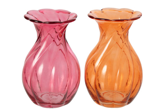 Vase Relief Glass Orange/Fuchsia Small Assortment Of 2