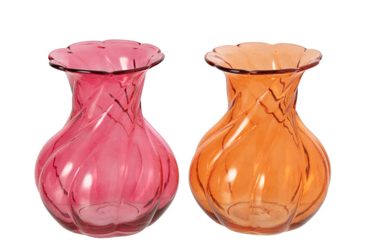 Vase Relief Glass Orange/Fuchsia Large Assortment Of 2