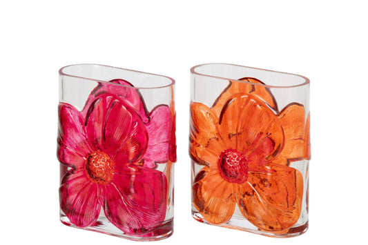 Vase Flowers Glass Orange/Fuchsia Small Assortment Of 2